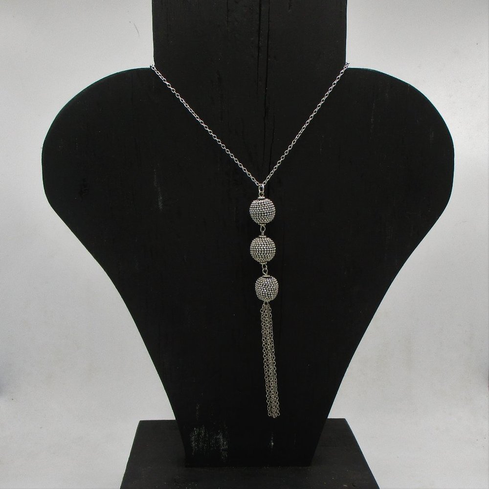 Silver Tone Tassel / Ball Statement Necklace